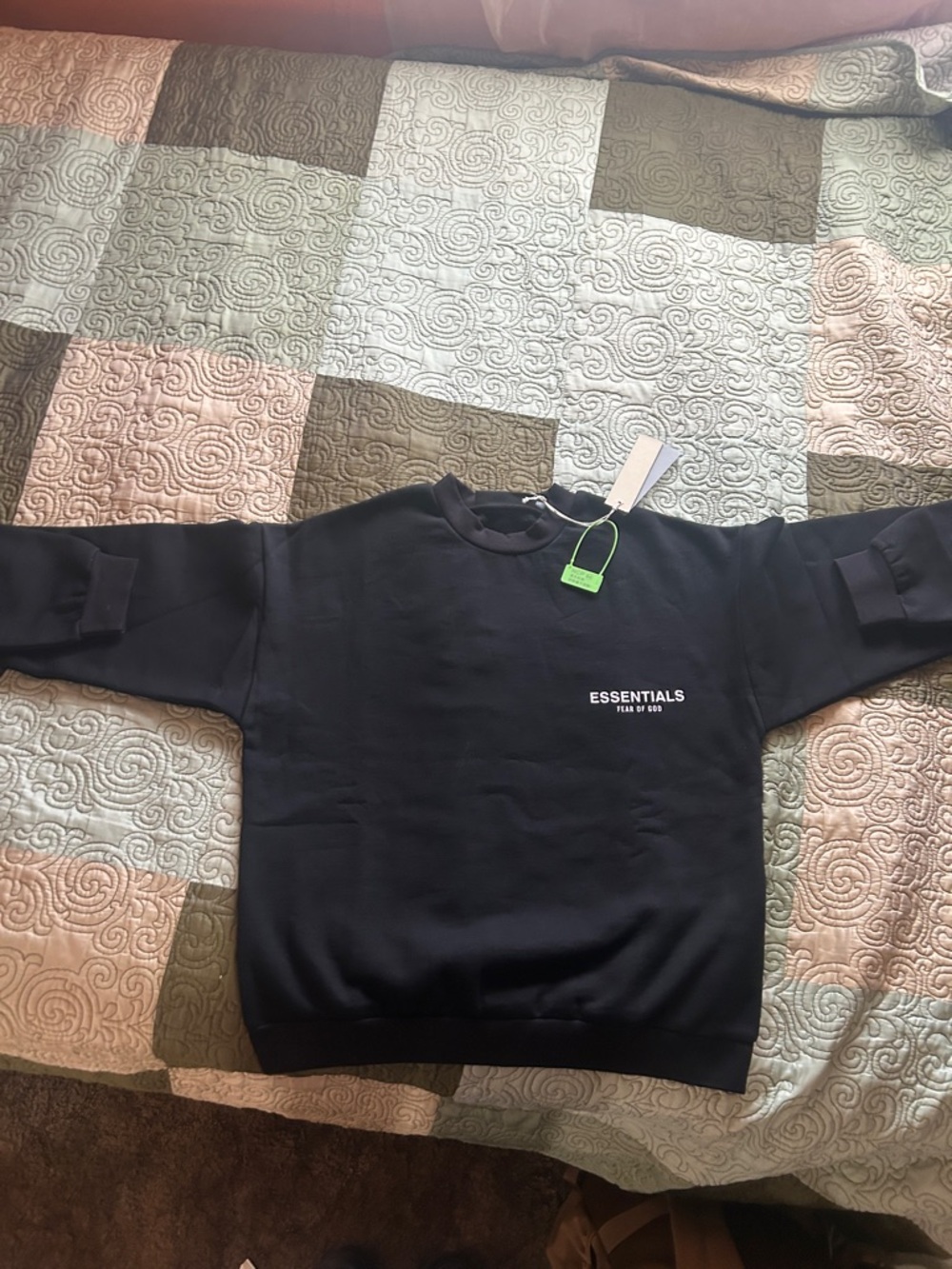 Essentials Black Crewneck Sweatshirt with Small White Logo